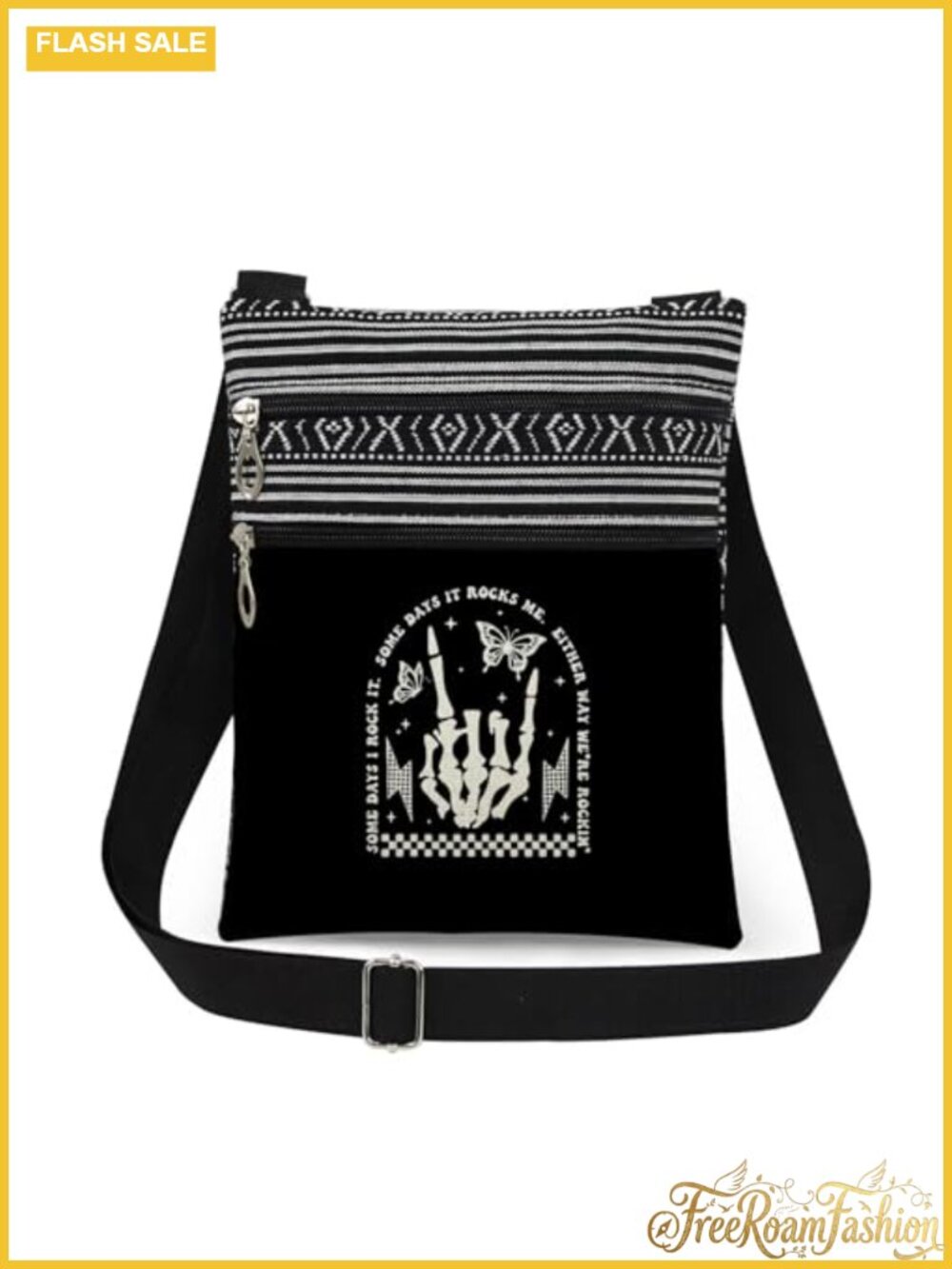 Polyester Fiber Skeleton Rock Hand Crossbody Bag Adjustable Strap